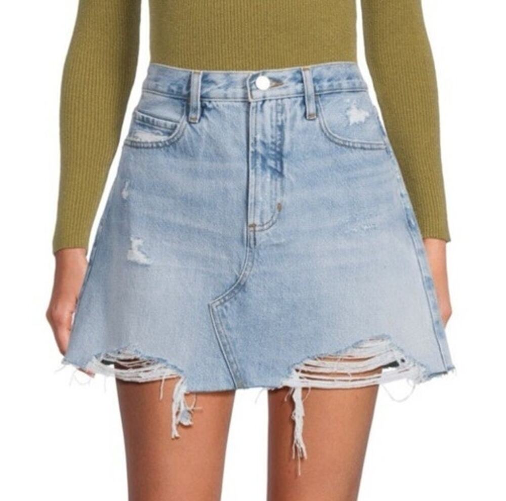 FRAME Le High N Tight Denim Mini Skirt Size 25 Blue Distressed Edgy Grunge Punk